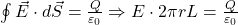 \oint \vec{E} \cdot d\vec{S} = \frac{Q}{\varepsilon_0} \Rightarrow E \cdot 2\pi r L = \frac{Q}{\varepsilon_0} 