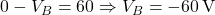 0 - V_B = 60 \Rightarrow V_B = -60\,\text{V}