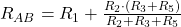  R_{AB} = R_1 + \frac{R_2 \cdot (R_3 + R_5)}{R_2 + R_3 + R_5} 