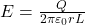  E = \frac{Q}{2 \pi \varepsilon_0 r L} 