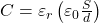  C = \varepsilon_r \left( \varepsilon_0 \frac{S}{d} \right) 