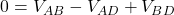  0 = V_{AB} - V_{AD} + V_{BD} 