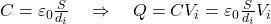  C = \varepsilon_0 \frac{S}{d_i} \quad \Rightarrow \quad Q = C V_i = \varepsilon_0 \frac{S}{d_i} V_i 