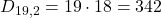 D_{19,2} = 19 \cdot 18 = 342