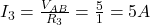  I_3 = \frac{V_{AB}}{R_3} = \frac{5}{1} = 5 A 