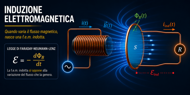 Induzione elettromagnetica con solenoide, flusso magnetico variabile e f.e.m. indotta secondo la legge di Faraday-Neumann-Lenz
