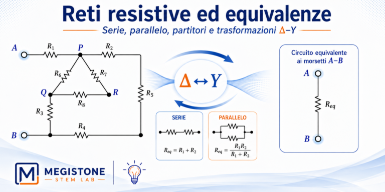Rete resistiva trasformata nel circuito equivalente mediante associazioni serie, parallelo e trasformazioni Δ-Y