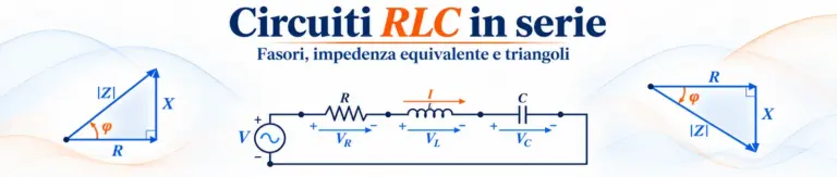Circuiti RLC in serie con schema elettrico e triangoli dell'impedenza induttiva e capacitiva