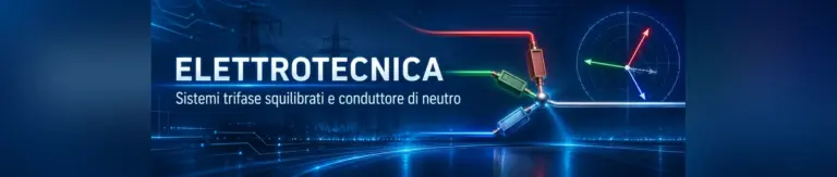 HERO Elettrotecnica Megistone con carico trifase squilibrato a stella, conduttore di neutro e diagramma fasoriale delle tre fasi.