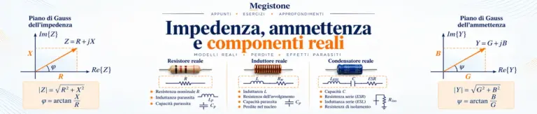 Impedenza e ammettenza nel piano complesso con rappresentazioni di resistore, induttore e condensatore reali.