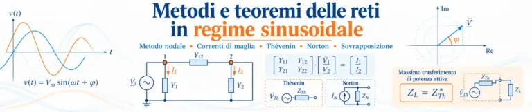 Metodi di analisi delle reti sinusoidali: potenziali nodali, correnti di maglia, teoremi di Thévenin e Norton e adattamento coniugato.