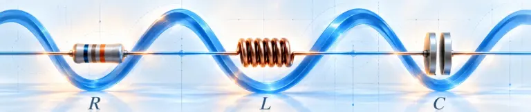 Resistore R, induttore L e condensatore C rappresentati con un'onda sinusoidale, per il corso universitario di Elettrotecnica Megistone
